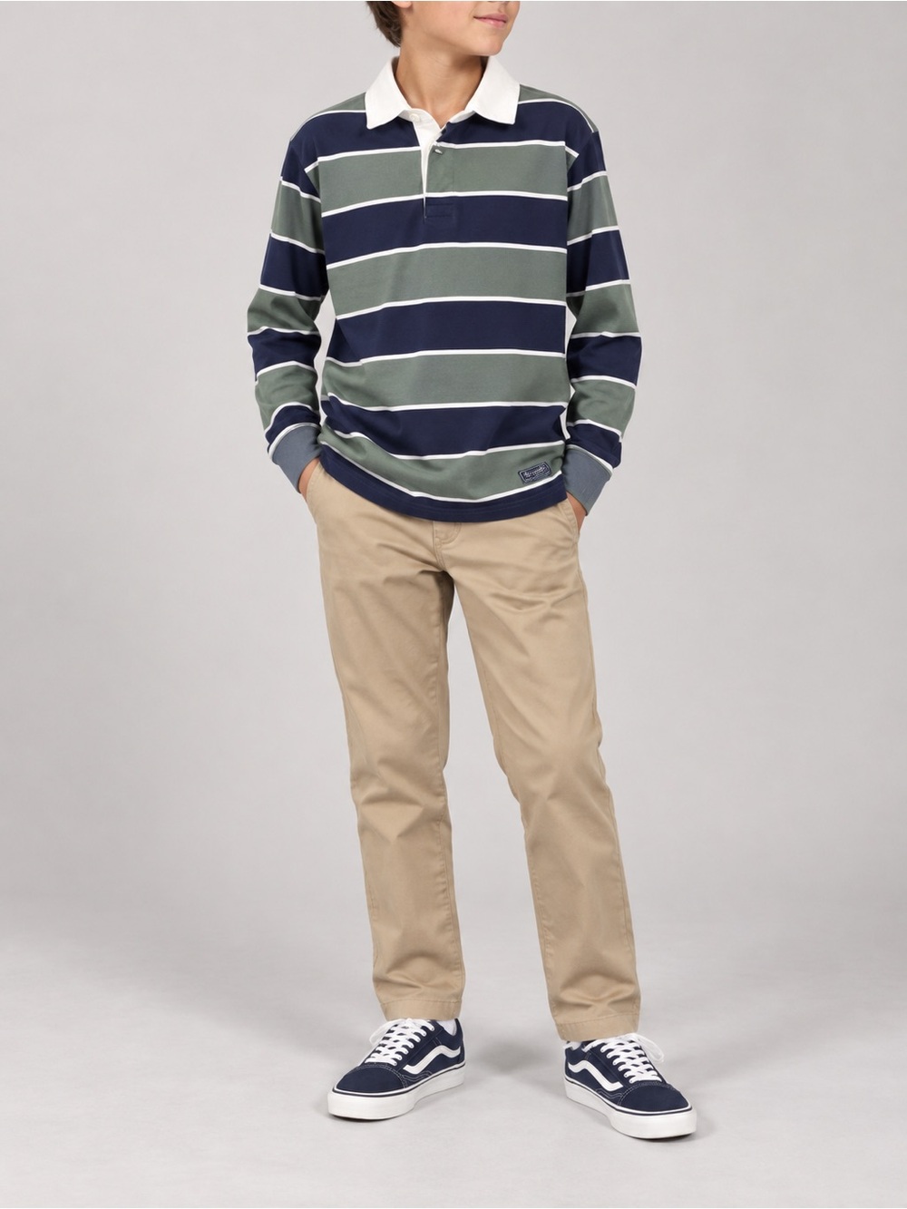 Abercrombie & Fitch Navy, Olive & White Striped Rugby Polo